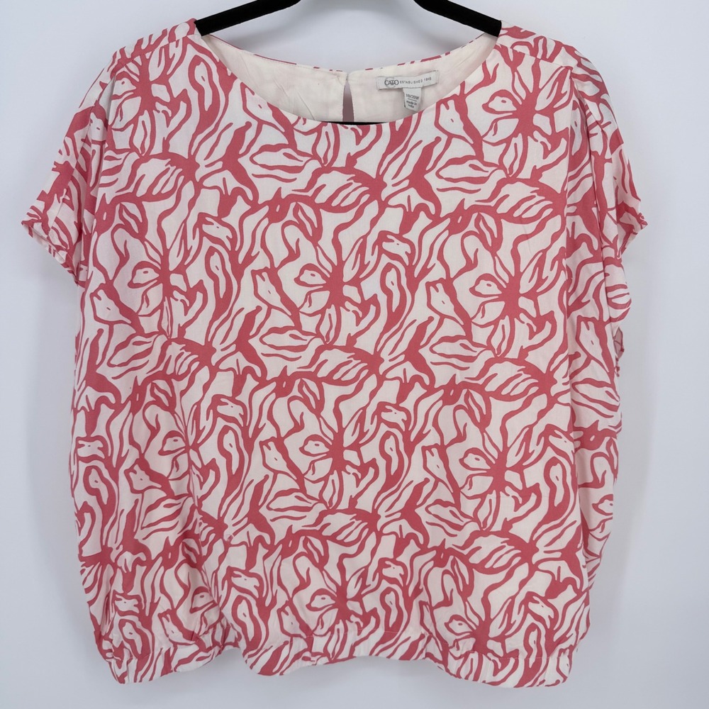 Cato Rayon Floral Blouse Womens 18/20W 2X Pink Cream Top Crop Coastal Boxy NWT